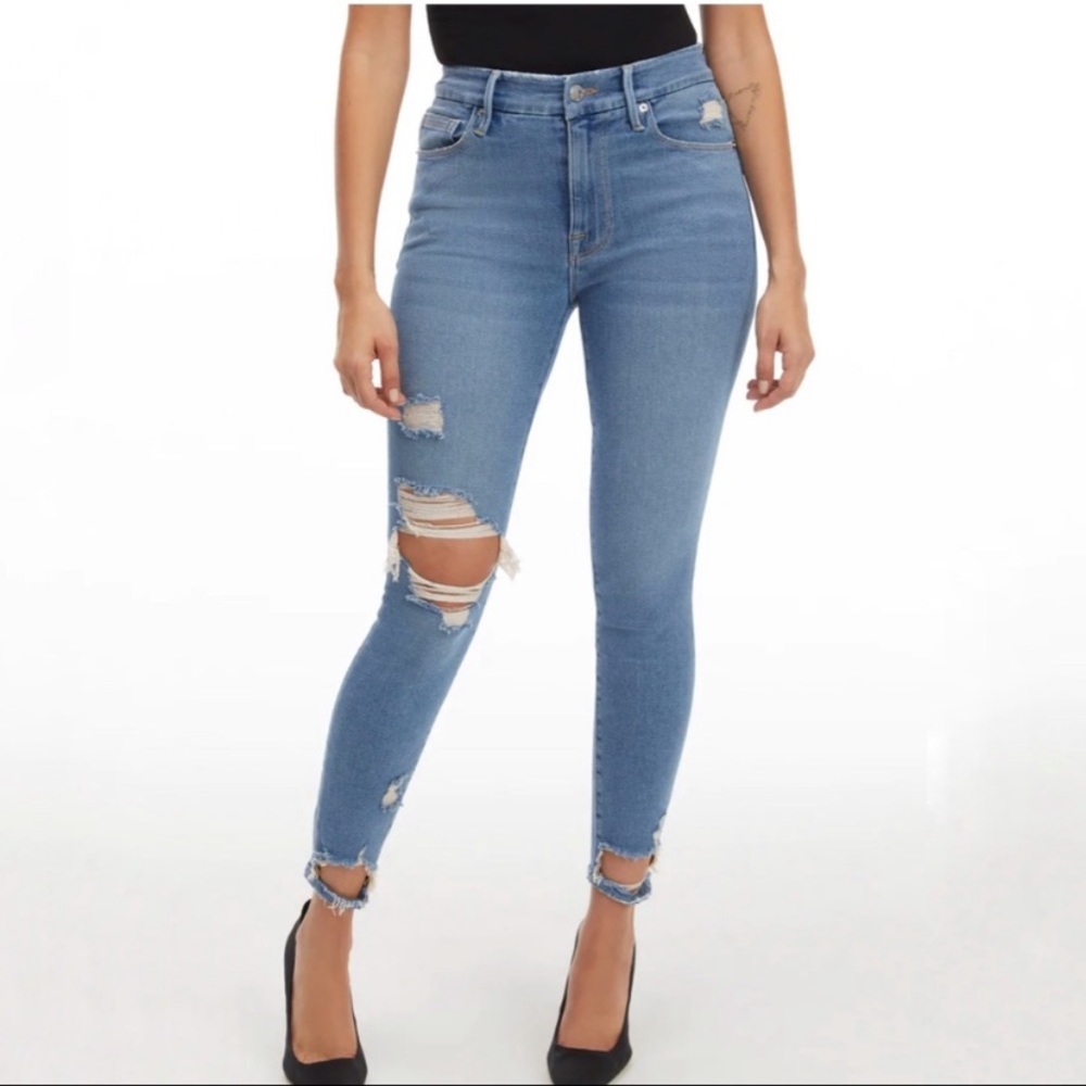 Good American Good Waist High Rise Crop Distressed 12/31 Skinny Jeans